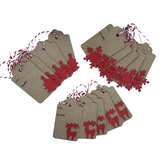 Set of 15 Handmade 3D Gift Tags, Kraft Paper