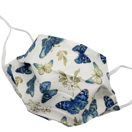 White Blue and Gold Butterfly Face Mask