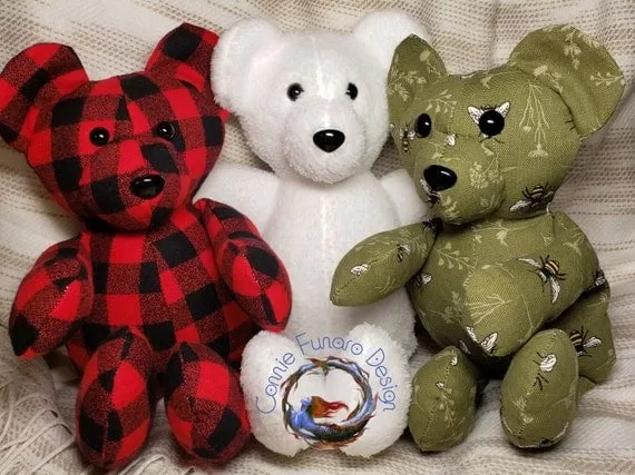 Digital teddy bear pattern. Shown are examples of bears made with this pattern