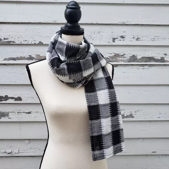 lightweight buffalo check scarf. Black and white plaid pattern