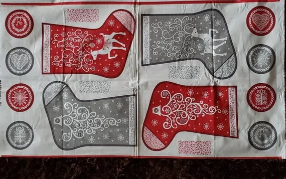 Scandi Sewing panel 2019 Makower Nordic Stockings and Ornaments 24" x 44"