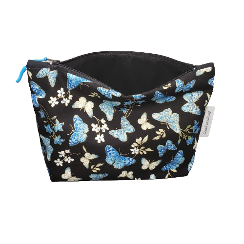 Metallic Butterfly Makeup Bag, Blue & Black