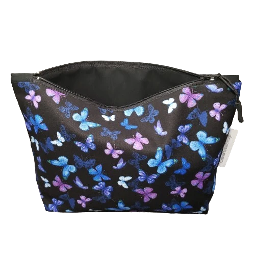 Black Blue Purple Butterfly Makeup Bag, Travel Organizer