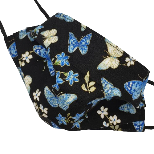 Fabric Butterfly Face Mask, Blue Gold & Black