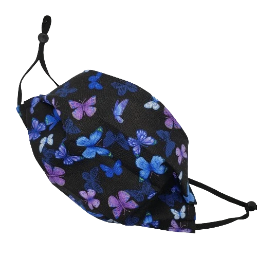 Black Blue Purple Fabric Butterfly Face Mask