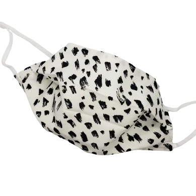 Fabric Face Mask, White, Black Brush Strokes