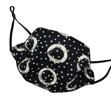 Fabric Face Mask, Black, White Circles