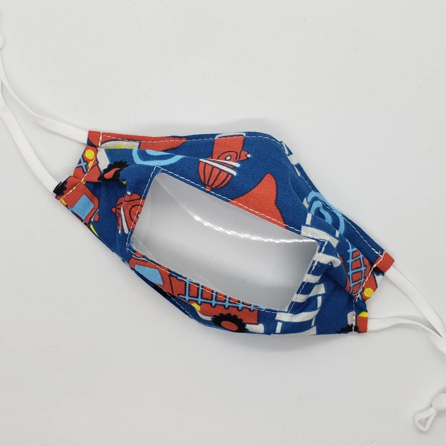 Children's Anti Fog Face Mask, Clear Window, Fire Trucks