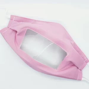 Pink anti fog mask, adult size. Clear vinyl window.