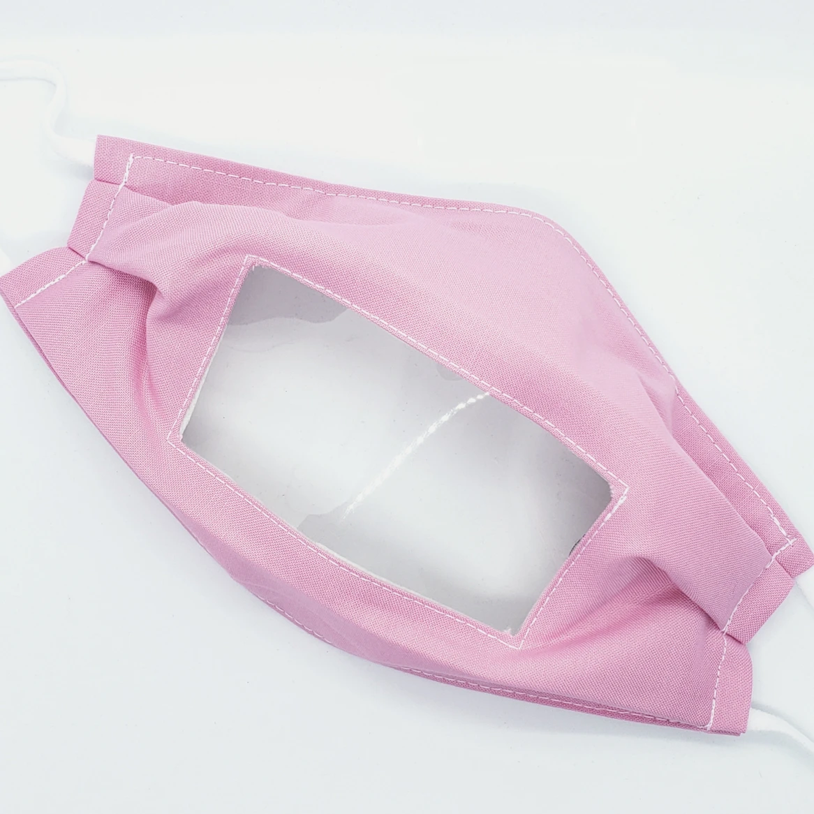 Pink anti fog mask, adult size. Clear vinyl window.