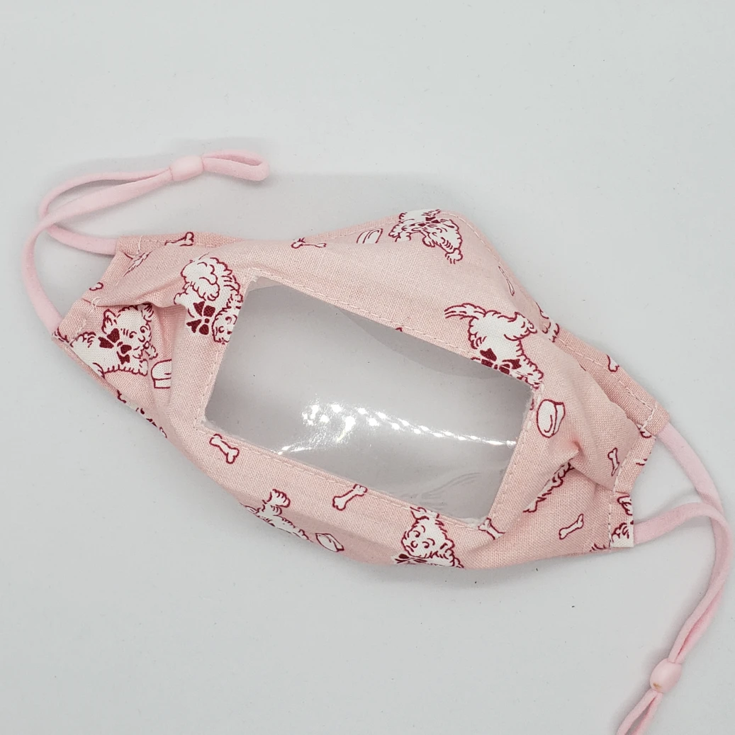 Children's Anti Fog Face Mask, Clear Window, Pink Puppy