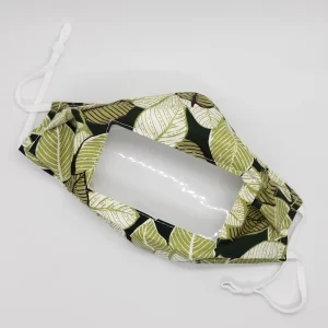 leaf pattern anti fog face mask. clear window for better communication