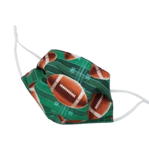football themed kids face mask. cotton fabric with filter fabric liner. adjustable metal nose wire and elastic