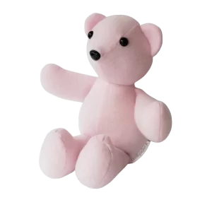 soft pink fleece handmade teddy bear. 13 inches tall, black plastic safety eyes
