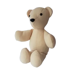 handmade teddy bear. Soft beige fleece, 13 inches tall, plastic safety eyes and nose
