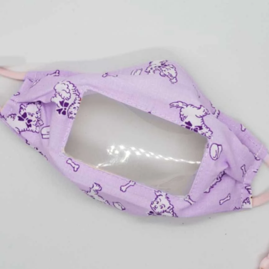 Children's Anti Fog Face Mask, Clear Window, Purple Puppy