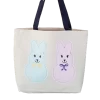 Tote bag with 2 appliqué bunnies on front and back. One bunny pink, one blue