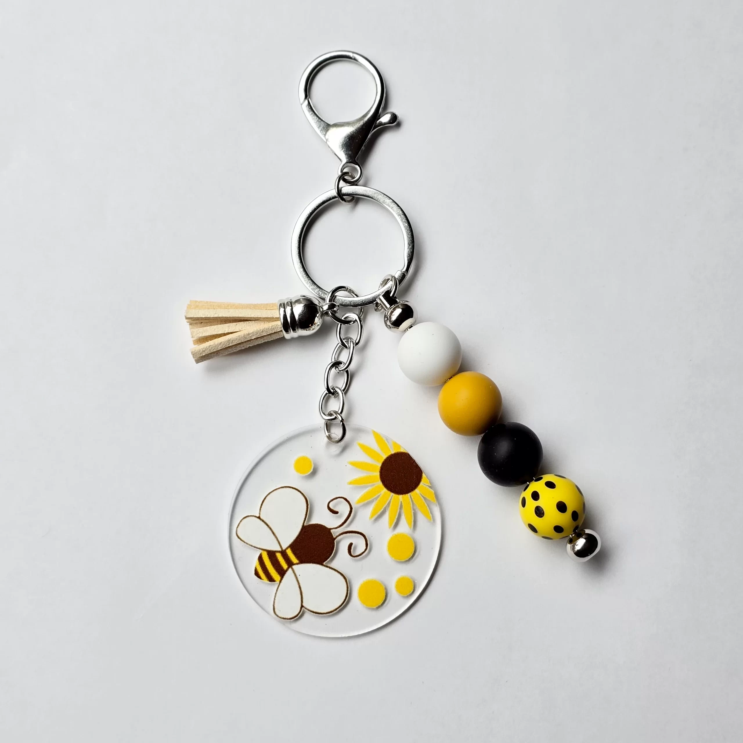 Honeybee Keychain, Acrylic, Silicone Beads and Tassel
