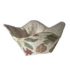 Autumn Leaves Bowl Cozy, 10-inch reversible kitchen accessory made from 100% cotton, ideal for microwave use and featuring a vibrant autumn leaves design on one side and a complementary neutral floral pattern on the other.
