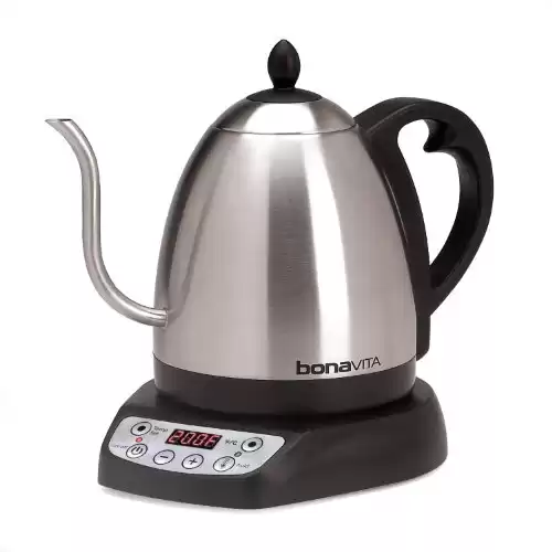 Bonavita 1L Digital Variable Temperature Gooseneck Electric Kettle for Coffee Brew and Tea Precise Pour Control, 6 Preset Temps, Café or Home Use, 1000 Watt, Stainless Steel