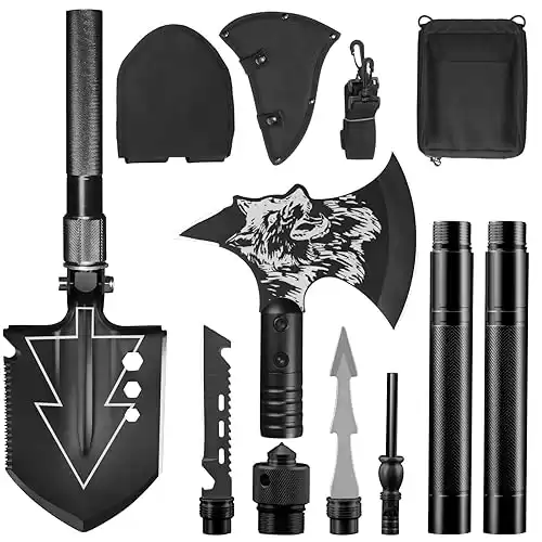 Multifunctional Camping Shovel, Survival Shovel for Lengthened Handle,180 Degree Folding Shovel, Strong and Durable Tactical Shovel Outdoor Camping Survival Equipment