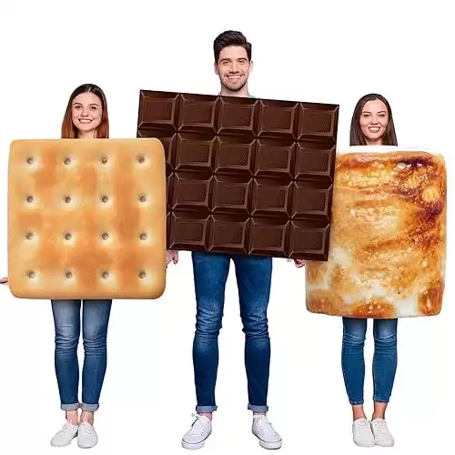 Xtinmee 3 Pcs Halloween Adults Group Tunic Costumes Food Costumes Chocolate Biscuits and Marshmallow Family Costume for Women Men Friends